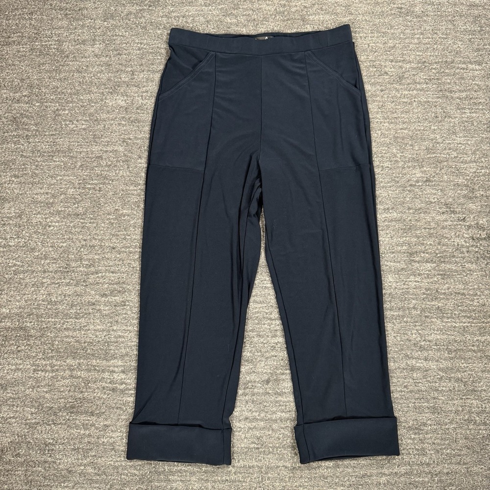 Sympli Jersey Knit Cuffed Pants Womens 10 Navy Elastic Waist Cropped Pockets